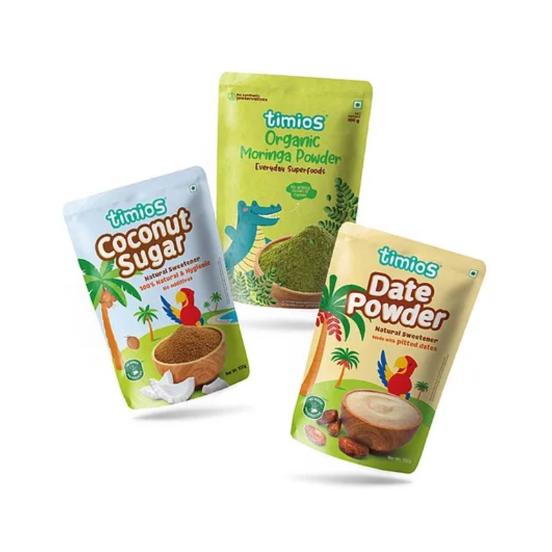 timios Organic Combo Pack of Coconut Sugar Moringa Powder & Date Powder – 100 g Each