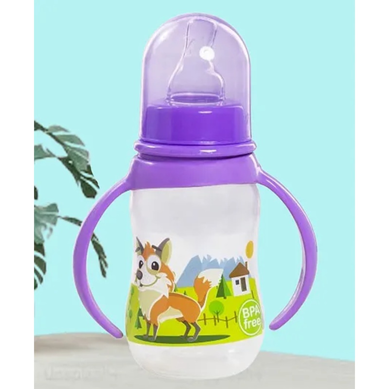 Tinny Tots Baby Feeding Sipper Liquids Milk Polypropylene Slim Neck Bottle With Anti-Colic Silicone Nipple Feeder BPA Free Wth Handles  (125 ml – PURPLE)