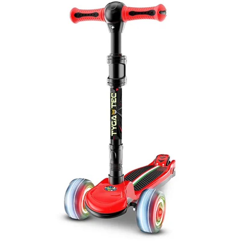 Tygatec 3 Wheel Premium Smart Kick Scooter with Fold-able & Height Adjustable Handle for Girls and Boys ( Red)