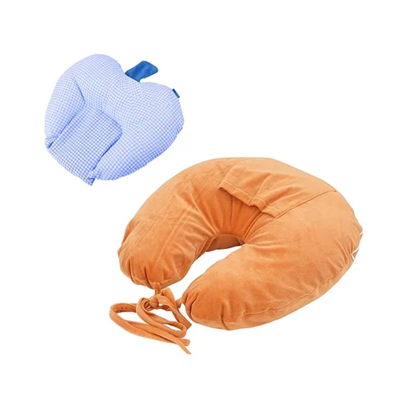 VOIDROP Combo Pack of 2 Specially Designed to Provide Comfort and Support to Your Baby Head and Neck while Sleeping Apple Rai Pillow and Breast Feeding Pillow Easy to Clean and Wash (BROWN & BLUE)