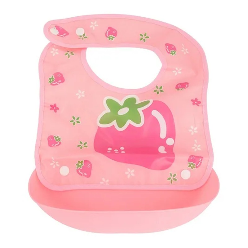 Yellow Bee Pink & Blue Printed Bib with Crumb Collector – Pink