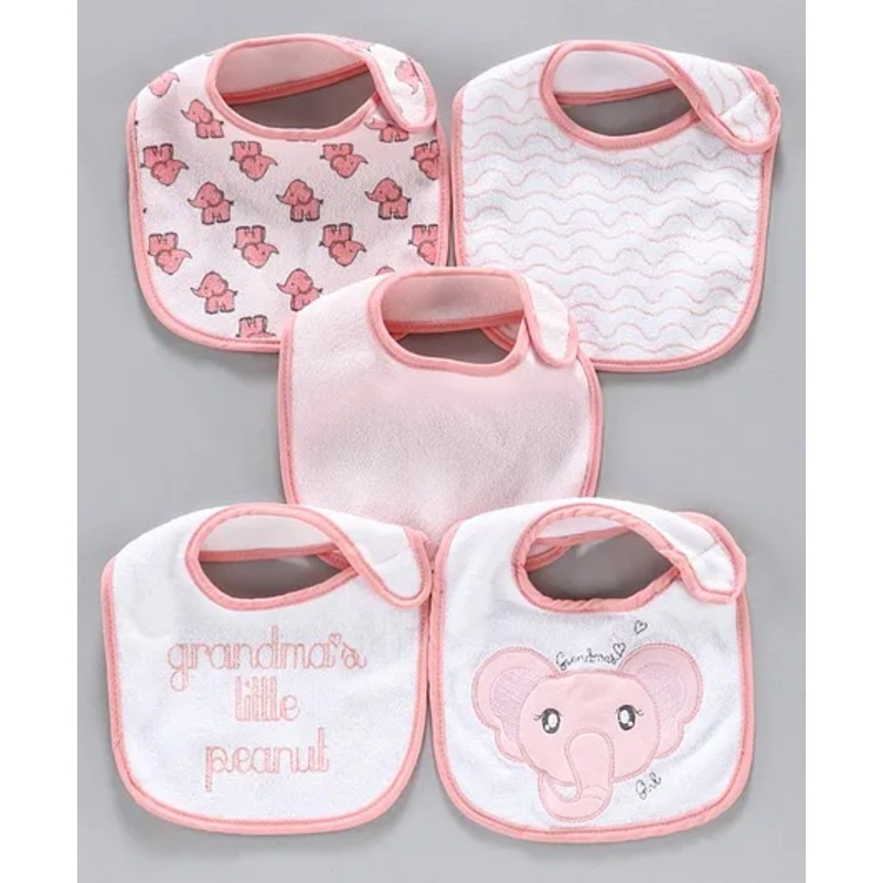 Zoe Terry Printed Bibs Pack of 5 – Pink