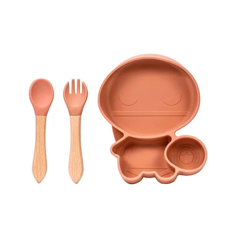 Adore Ninja ! SIlicon Suction Plate with fork and spoon – Olio Orange