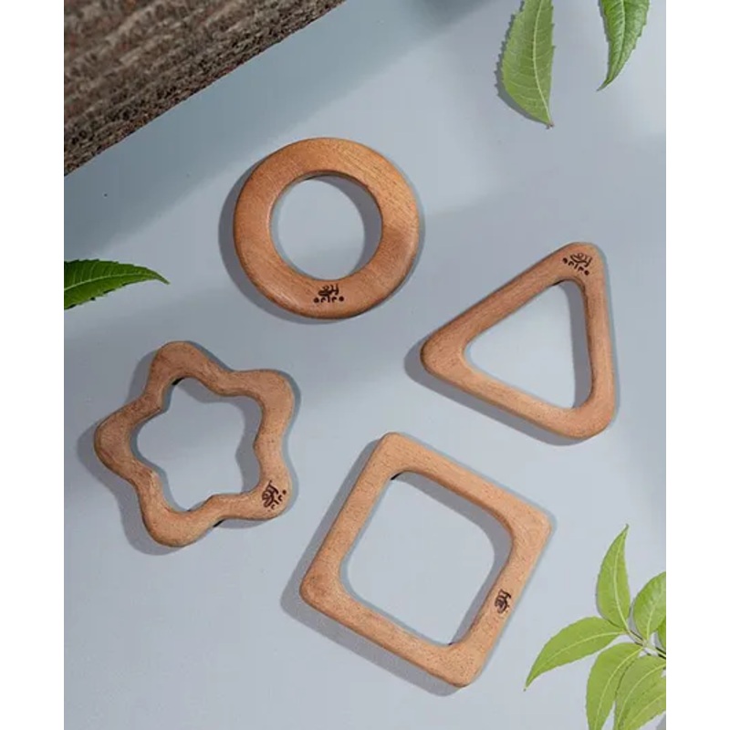 Ariro Organic Non Toxic Shapes Neem Wood Teethers Pack of 4 – Brown