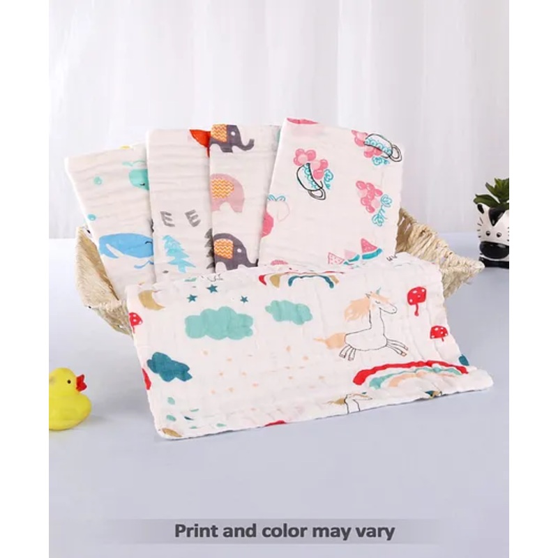 Babyhug 6 Layer Muslin Wash Cloth Pack of 5 – Multicolor(Print May Vary)