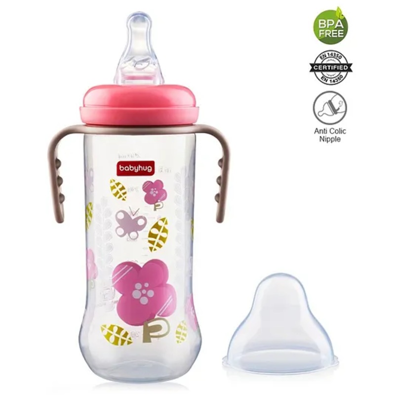 Babyhug Polypropylene Anti-Colic Sterilizable Feeding Bottle With Handle Pink – 250 ml