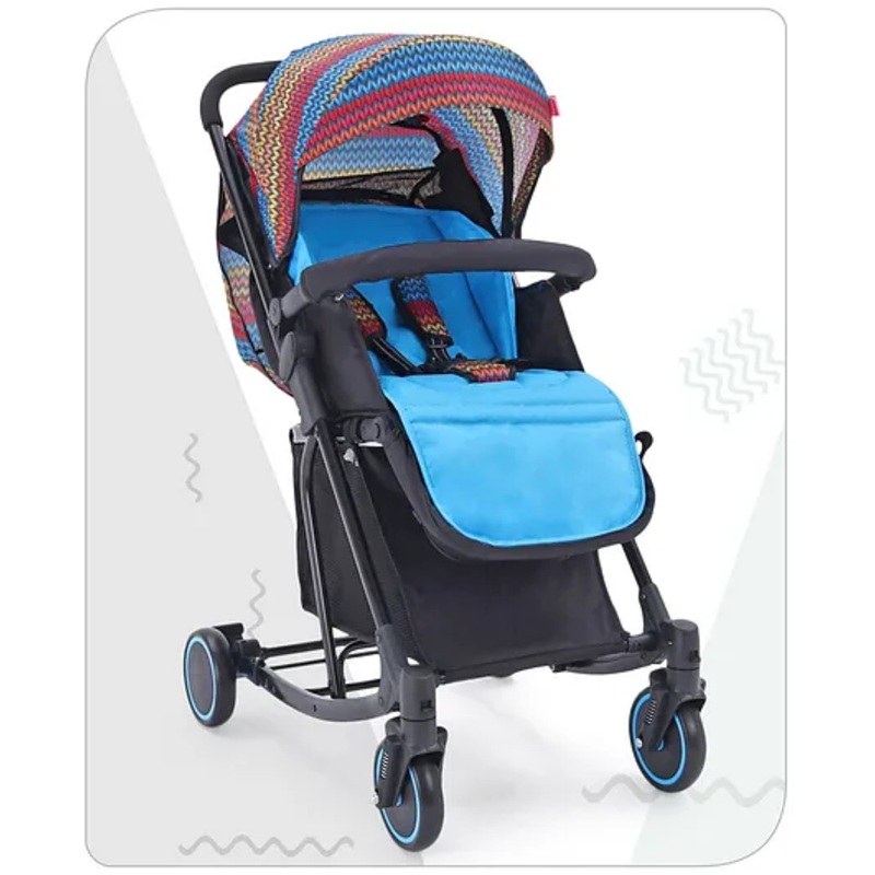Babyhug Rock Star Stroller Cum Rocker With 5 Point Safety Harness – Blue| Reclining Seat| Linked Brake| Adjustable Canopy| Single Hand Fold
