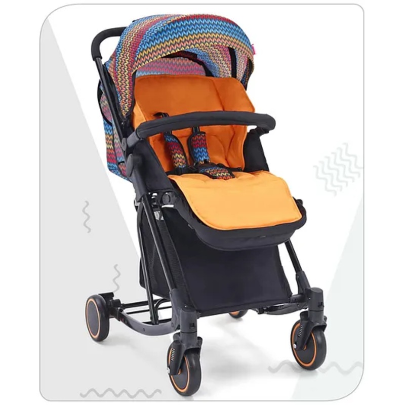 Babyhug Rock Star Stroller Cum Rocker With 5 Point Safety Harness – Orange| Reclining Seat| Linked Brake| Adjustable Canopy| Single Hand Fold