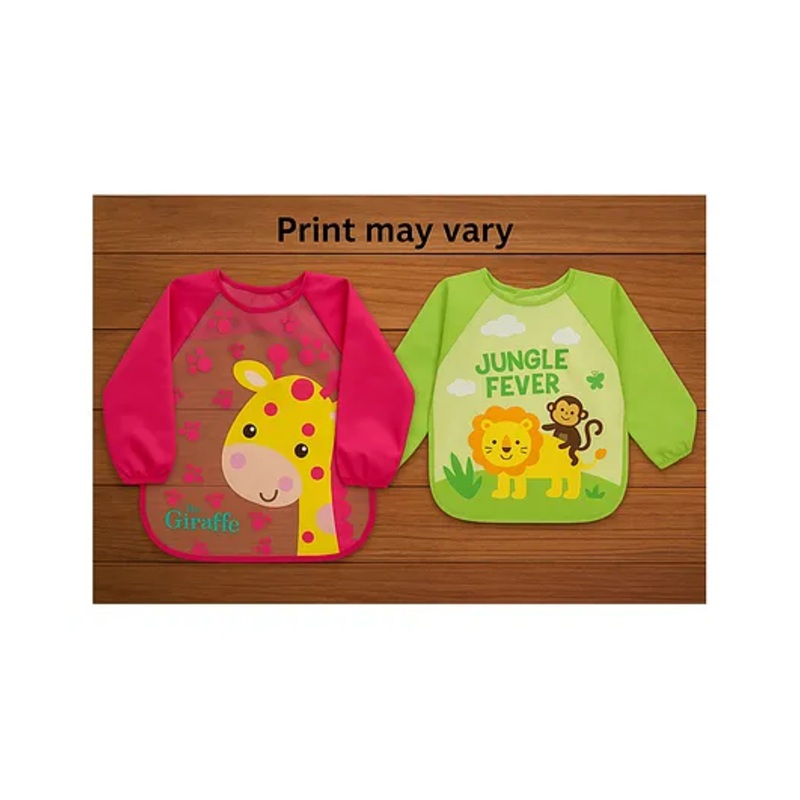Badal Kidz Long Sleeve Bibs, Waterproof Baby Bibs, Toddler Sleeved Bib, Baby Smock for Eating Feeding, 6-24 Months – Green & Pink