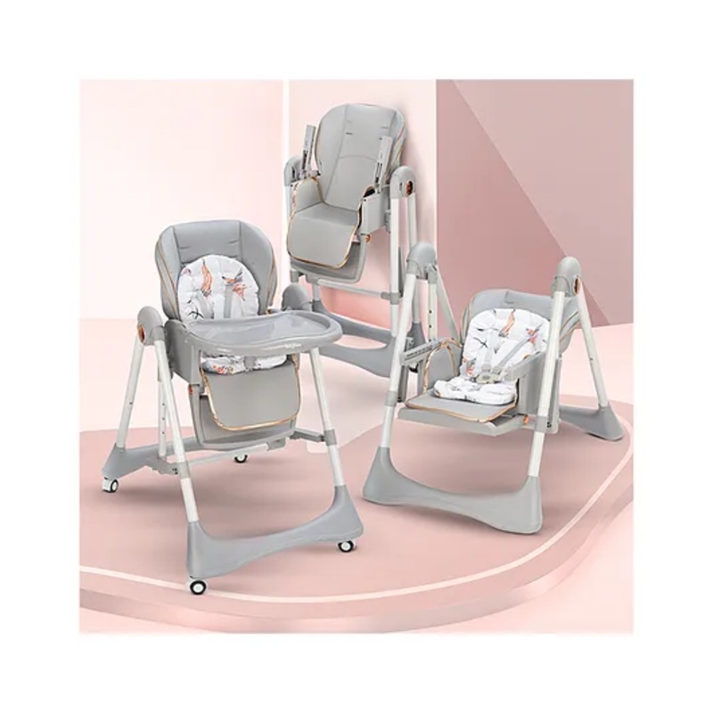 Baybee Nivio Convertible 3-in-1 Baby High Chair for Kids, Baby Swing Chair with 5 Height Adjustable, Footrest, Tray, 160 Recline, Safety Belt & Wheels | Baby Feeding Chairs (Grey)