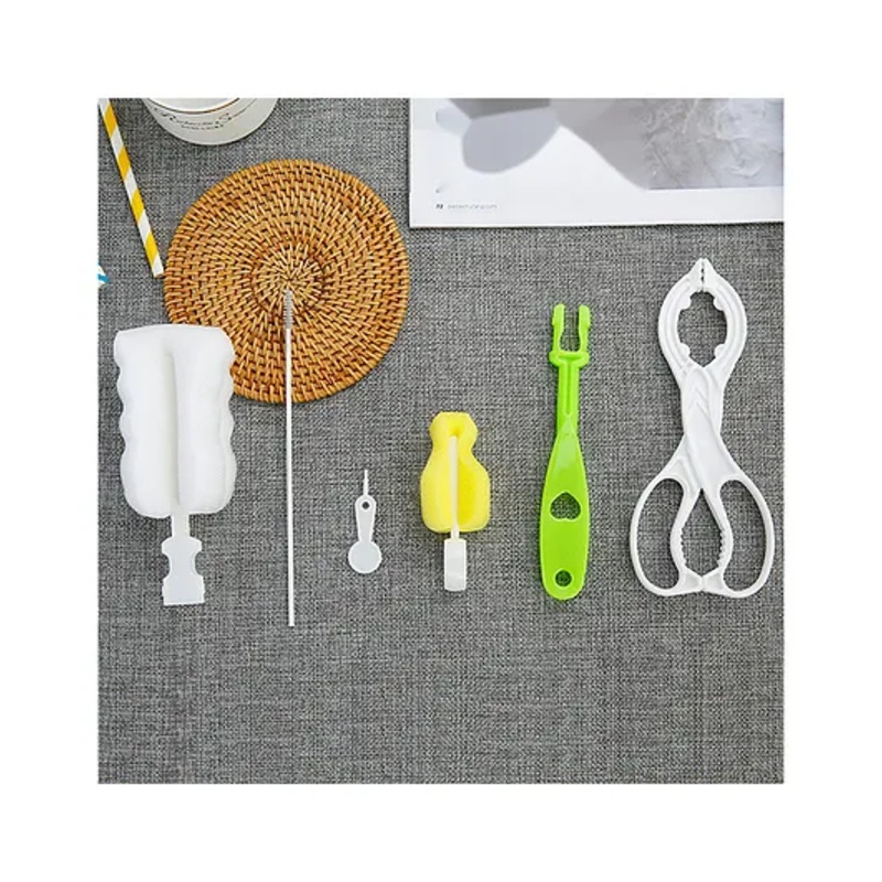 Bembika Baby Bottle Brush Baby Feeding Bottle Cleaner Brush 5 Piece – White