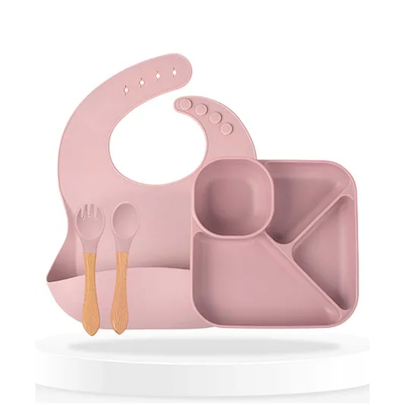 Bembika Baby Feeding Essential Baby Dinner Set Silicone Tableware Set for Baby Pack Of 4 – Rosewood