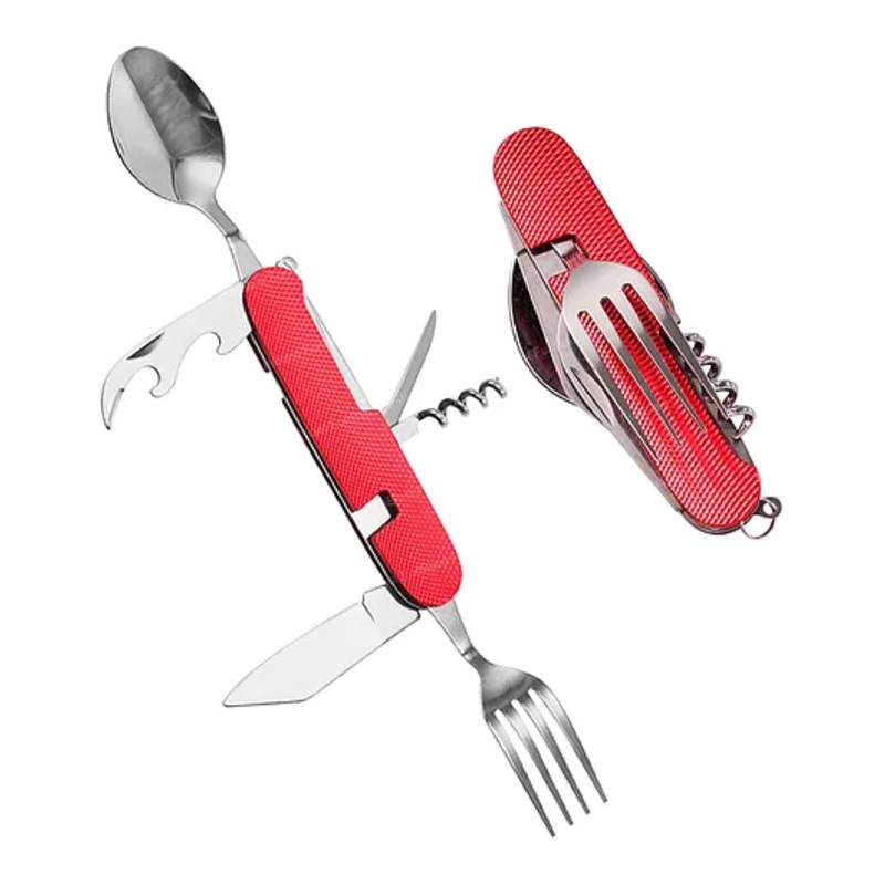 Bunie 6 in 1 Foldable Spoon Fork, Knife Set for Travel  Pack of 1 Red