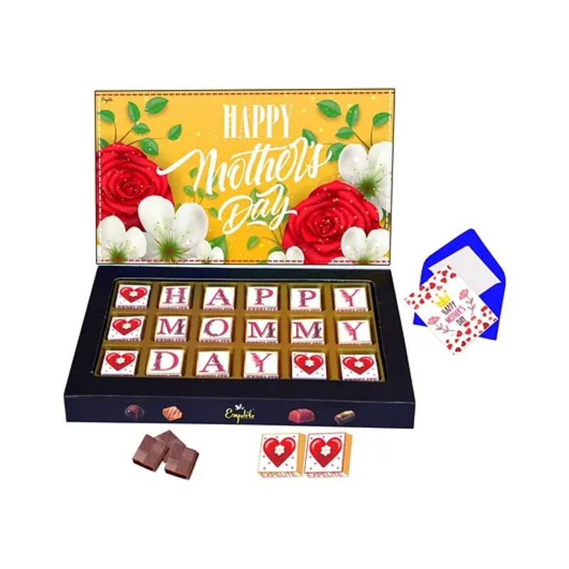 Expelite Mother’s Day Roses Chocolates and Greetings Gift Box Assorted Flavours – Pack of 18