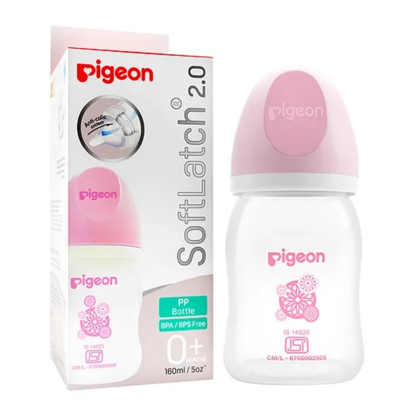 Pigeon Soft Latch 2.0 Anti Colic System Nursing Bottle White & Pink – 160 ml