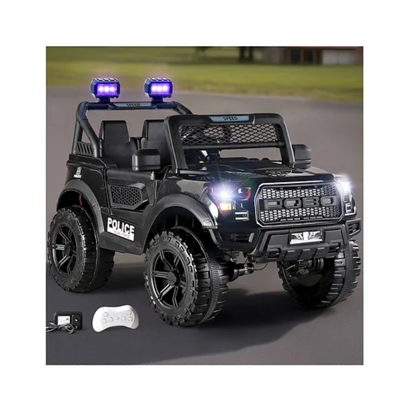 POBO 4X4 Battery Operated Ride On Jeep with Music Lights & Remote Control -Black |Rechargeable Battery|Built-in Music & AUX|Openable Doors|Easy to Assemble