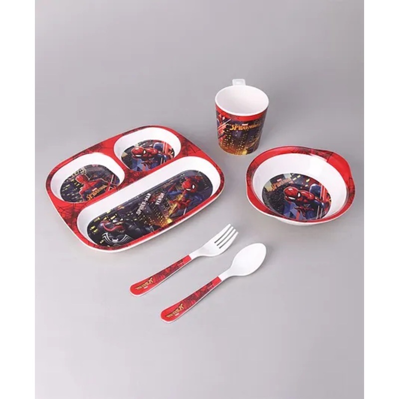 Servewell Spiderman Print Feeding Set Pack of 5 –  (Color and design may vary)
