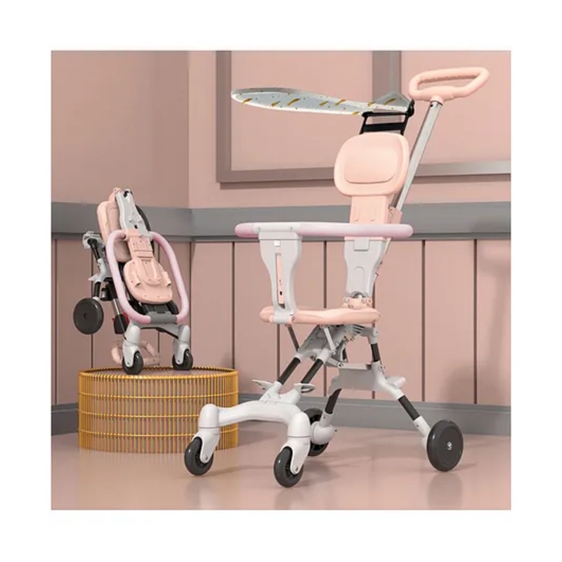 StarAndDaisy Stroller for 0 to 3 Years Premium, Lightweight & Foldable, 360 Rotating Seat Reclining Backrest, Adjustable Handlebar- Pink