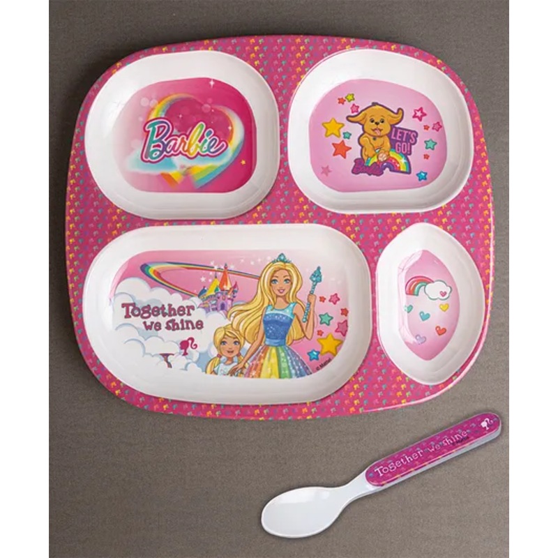 Superware Melamine Kids Partition Plate with spoon- Barbie Shine