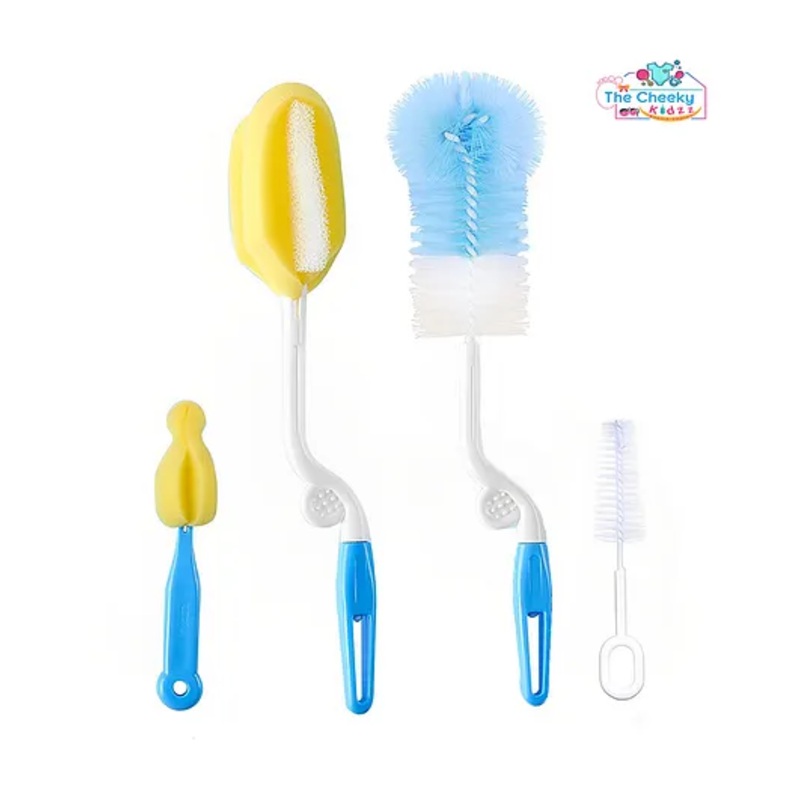 The Cheeky Kidzz Baby 4 In 1 Premium Quality Bottle Cleaning Brush Kit For All Types of Feeding Bottles And Silicone Nipple Cleaner BPA Free (BLUE)
