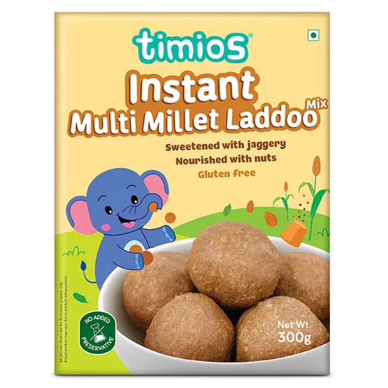timios Organic No Maida Multi Millet Laddoo Mix | Made With Whole Grains, Jaggery and Sprouted Nutrition | Instant and Healthy Breakfast  – 300 g