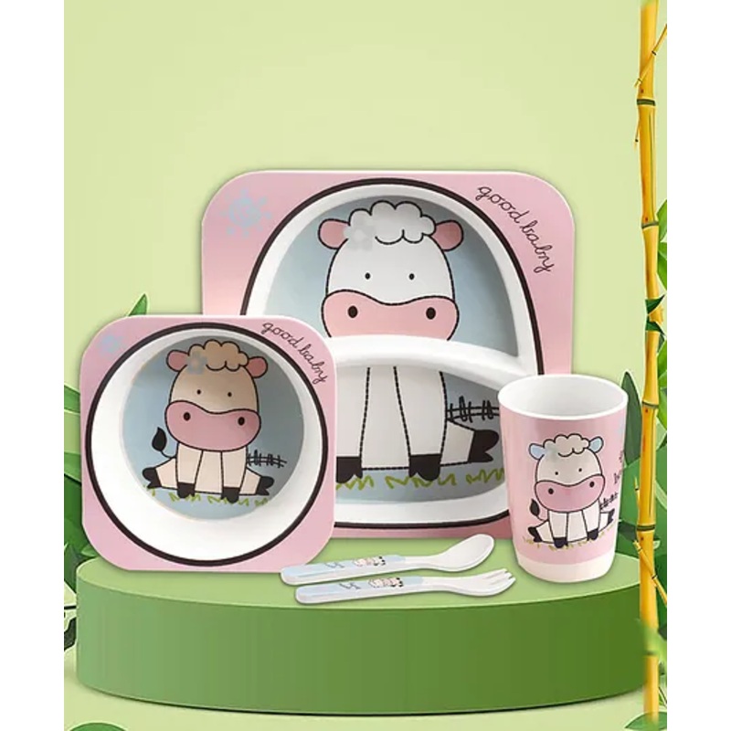 Tony Stark Bamboo Baby Feeding Set – 5-Piece Tableware for Toddlers, Kids & Babies Includes Plate, Bowl, Cup, Spoon, Fork – BPA-Free, Eco-Friendly |Organic & Natural (Calf)
