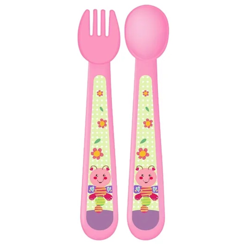 Adore Spoozy Baby Spoon & Fork Set- Pink (Pack of 2)