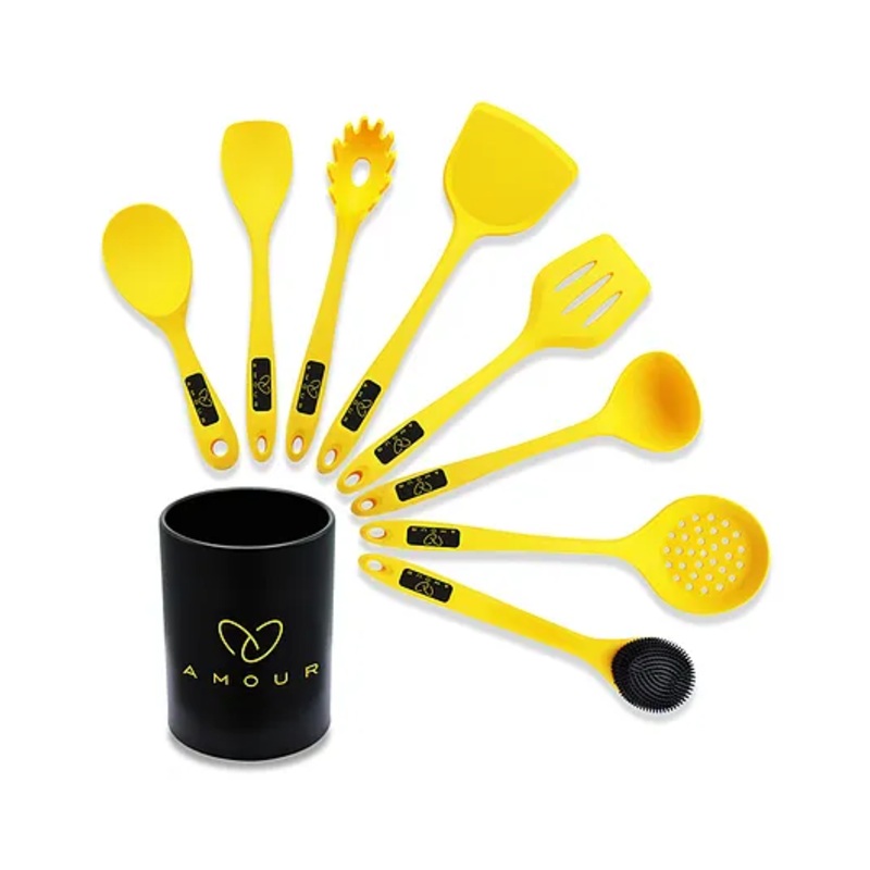 Amour Ultra Premium Silicone Kitchen Utensils Set Pack of 9 – Yellow