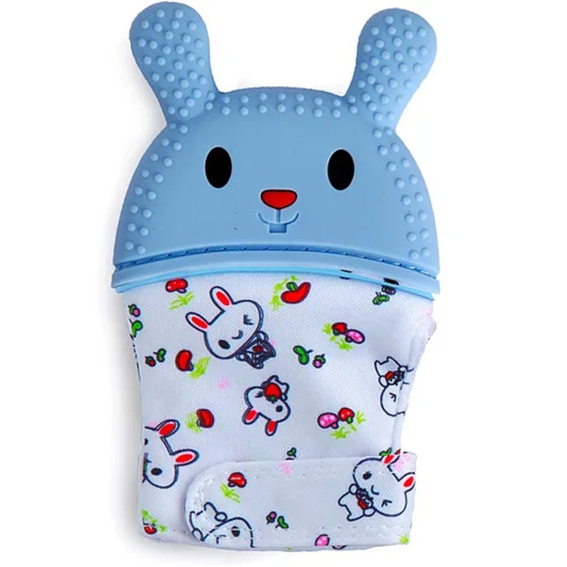 Baby Moo Bunny Teething Mitten – Blue White