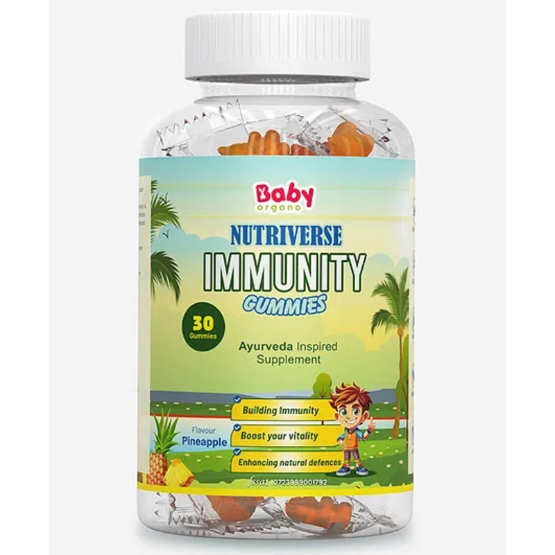 BabyOrgano Nutriverse Immunity Gummies for Kids (2-15 Years) | 4+ Ayurveda-Inspired Herbs | Boosts Stamina, Energy & Vitality | Gelatin-Free, Gluten-Free, Soy-Free | Pineapple Flavor | 30 Gummies