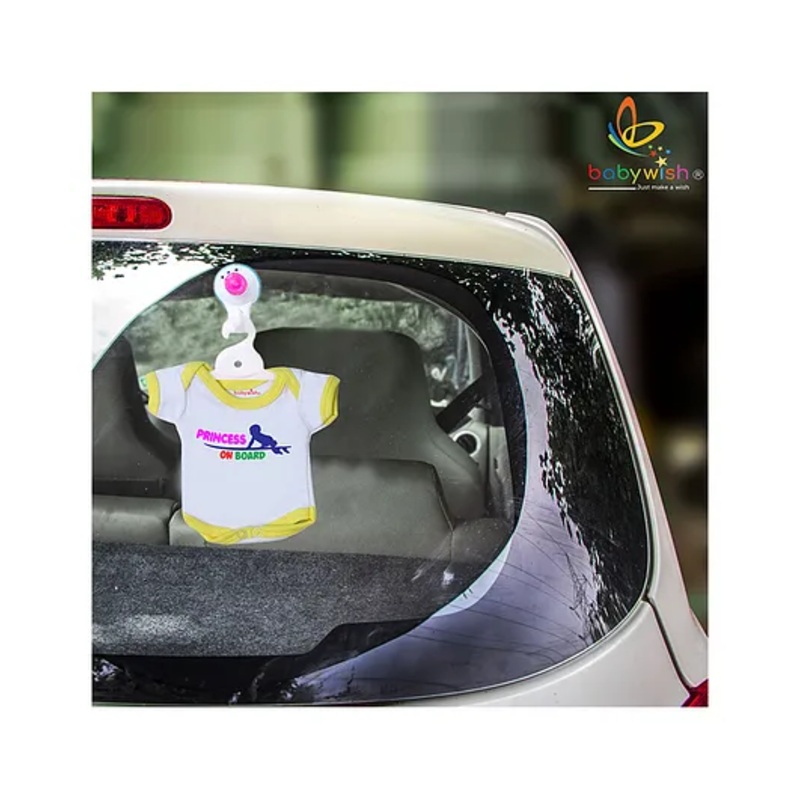 babywish Baby on Board Car Decals Cloth Safety Sign Board Come with One Hanger & One Large Vaccum Suction Cups Princess On Board Baby Print – Yellow