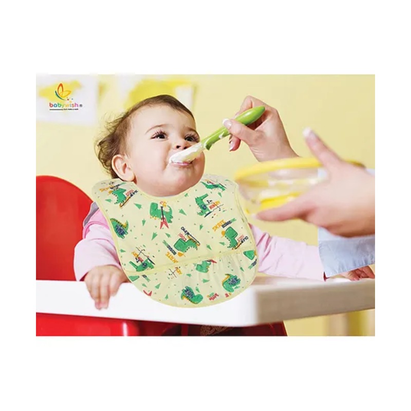 babywish Food Catcher Bib Dino Print – Yellow