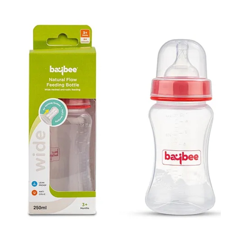 Baybee Natural Flow Baby Feeding Bottle Red – 250ml
