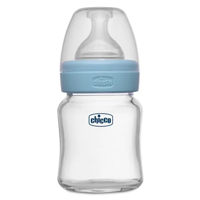 Chicco Well Being Glass Feeding Bottle Slow Flow Blue- 120 ml