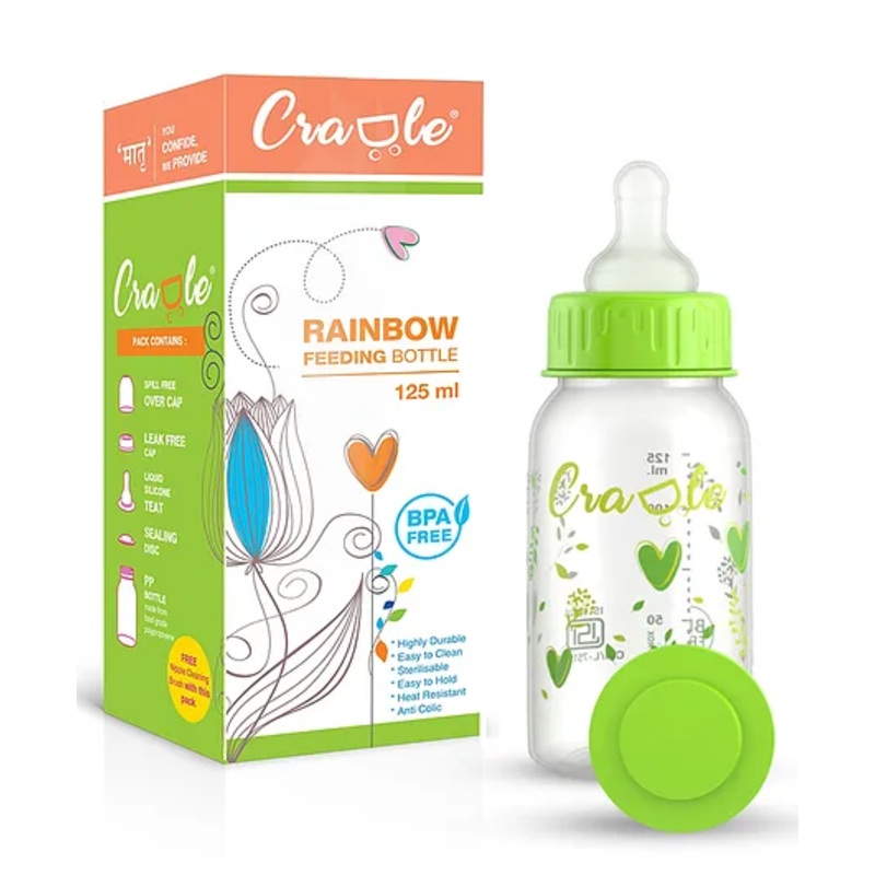 Cradle Rainbow Feeding Bottle -125ml  -Parrot Green