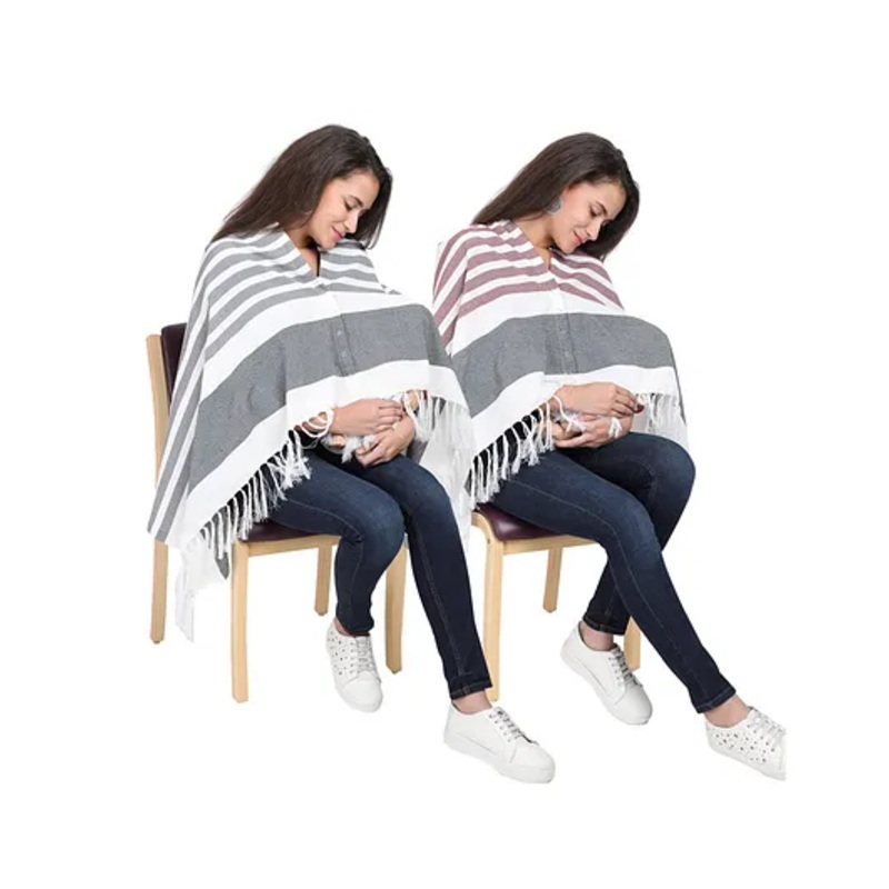 Lulamom Multi-Purpose Breast Feeding Nursing Striped Shawl – Pack of 2 (Grey & Maroon)