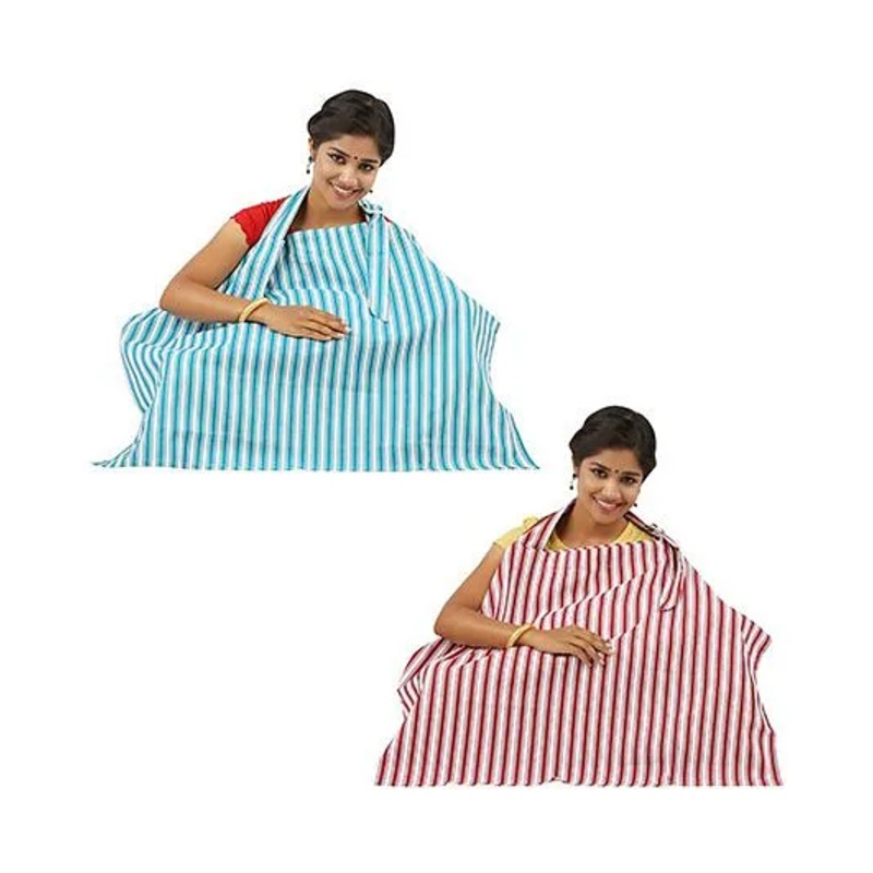 Lulamom Stripe Nursing Cover Sea Green Red – Pack of 2