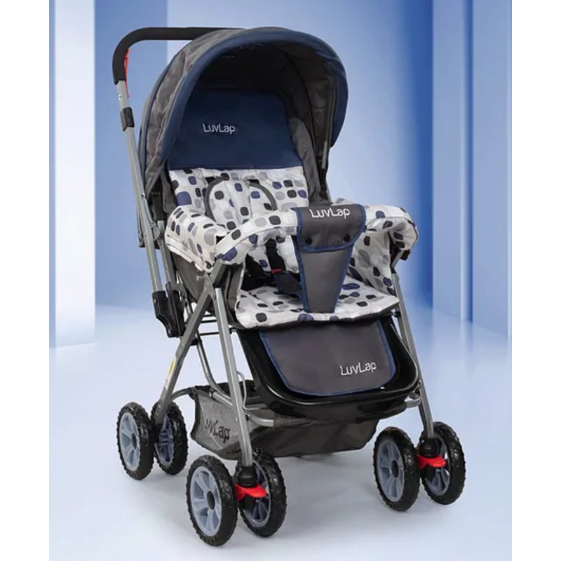 LuvLap Sunshine Baby Stroller for 03 Years, 5-Point Harness, Multi Recline, Swivel Wheels, Storage Basket, Reversible Handlebar  Navy Blue