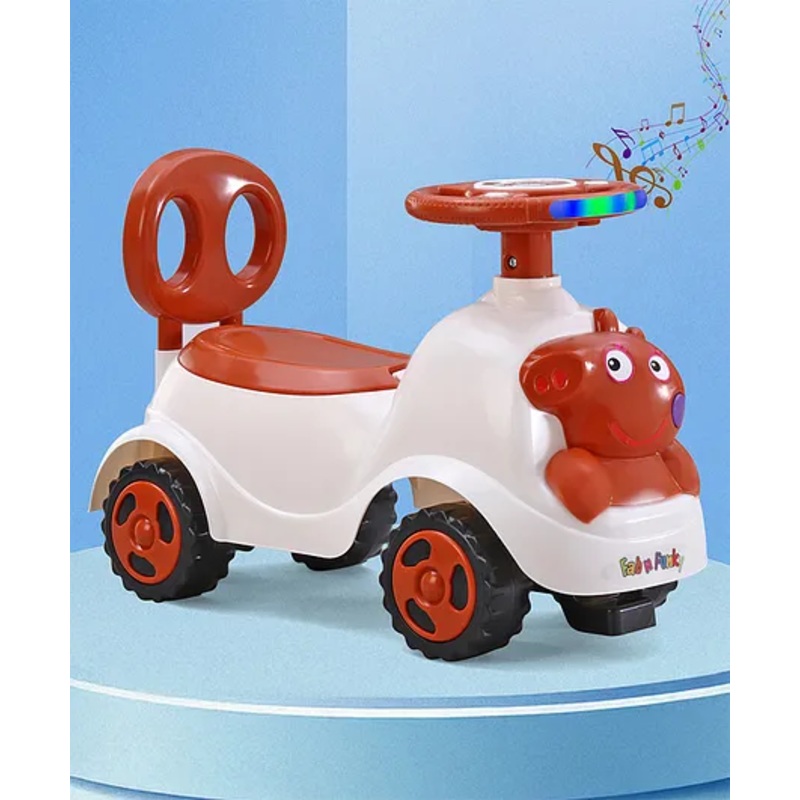 Peppa Deluxe Manual Push Ride-On with LED Lights & Music -Brown| Secret Storage| Toy for 1 to 4 Years Boys & Girls| Durable Non-Toxic Material| Comfortable Seat| Activity Gift| Foot-to-Floor Operation