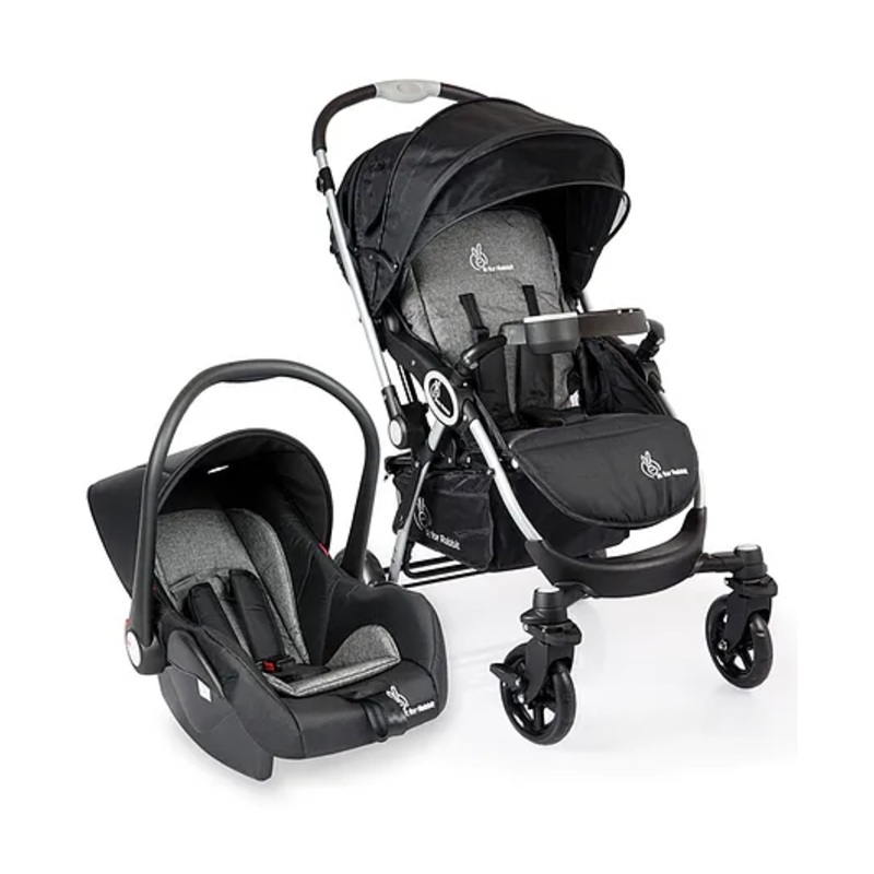 R for Rabbit Baby Travel System Chocolate Ride Baby Stroller & Pram+Infant Car Seat for Kids, Travel Friendly Compact Fold for 0-3 Years Babies, Quick Fold & Sturdy (Black Grey)