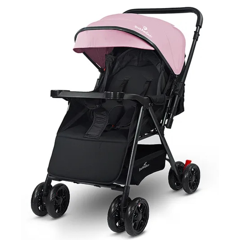 StarAndDaisy Foldable Baby Pram for 0-3 years Travel  Baby Stroller for Newborn to Toddler  360 Swivel Lockable Front Wheels  Adjustable Canopy  5 Point Harness – Pink
