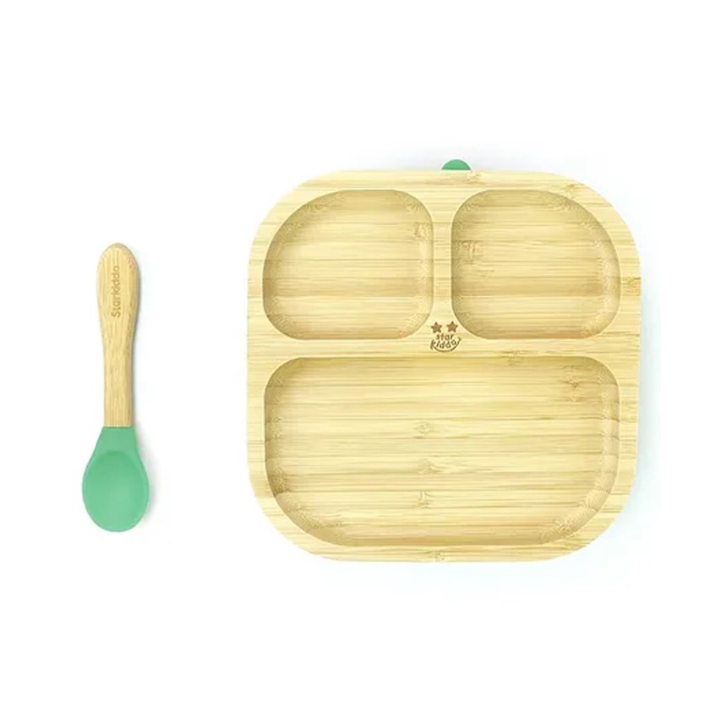 Starkiddo Slate Bamboo Suction Plate and Learning Weaning Set – Green