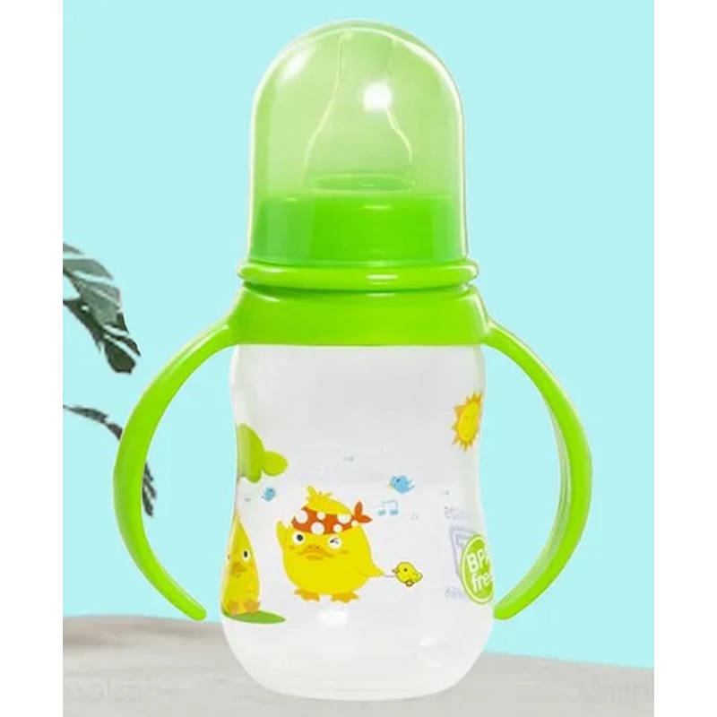 Tinny Tots Baby Feeding Sipper Liquids Milk Polypropylene Slim Neck Bottle With Anti-Colic Silicone Nipple Feeder BPA Free Wth Handles  (125 ml – GREEN)