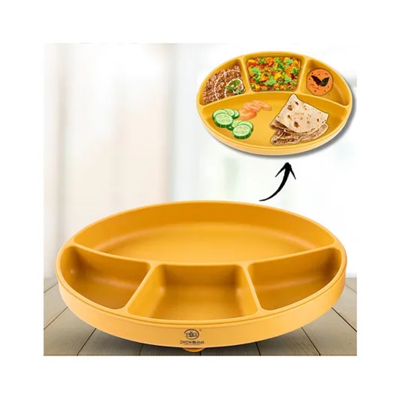 ZoZoBaa Silicone Plate for Babies Toddlers & Kids |Suction Base Divided Portion BPA-Free, Non-Slip, Microwave & Dishwasher Safe | Plate for Baby, Mango Yellow