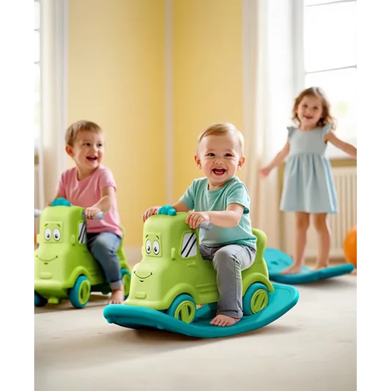 3 in 1 Baby Rocker & Ride on Toy Car for Kids – Green| Manual Push Ride| Balancing Board| Anti Slip Handle| Rocking Chair for Toddlers| Indoor Outdoor Rocker for Babies 1-3 Years