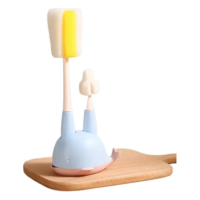 Adore Basics Dolphin 2 in 1 Spongy Bottle Cleaning Brush Kit with Stand- White