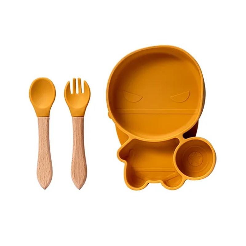 Adore Ninja ! SIlicon Suction Plate with fork and spoon – Yanky Yellow