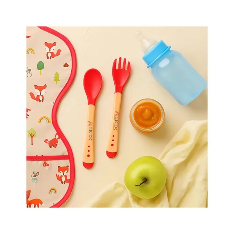 AEREX BPA Free Heat Sensitive Feeding Spoons Set | Temperature Sensing Spoons | Silicone Spoon Set | Food Grade PP Kids Spoon with Soft Silicone Tip (Red)