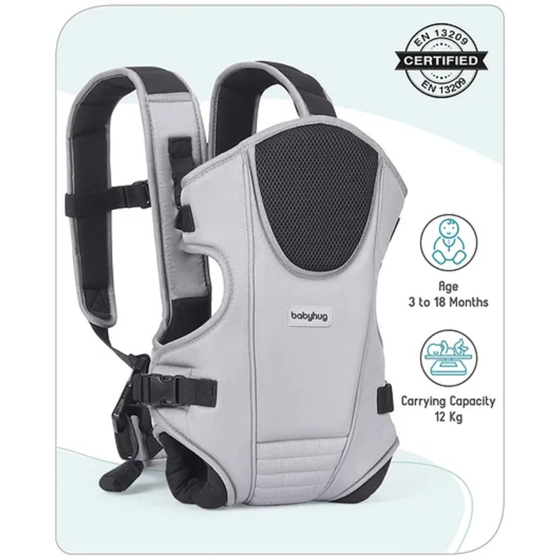 Babyhug  First Blossom 3-in-1 Baby Carrier: Ergonomic with breathable mesh, Padded straps, Cushioned leg openings, and versatile carrying positions for ultimate baby comfort and Parent convenience- Grey