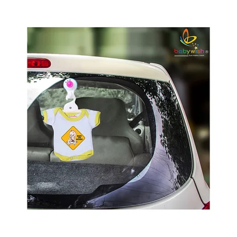 babywish Baby on Board Car Decals Cloth Safety Sign Board Come with One Hanger & One Large Vaccum Suction Cups Baby On Board Cute Print- Yellow